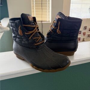 Sperry Black Quilted Boots with Tan Laces